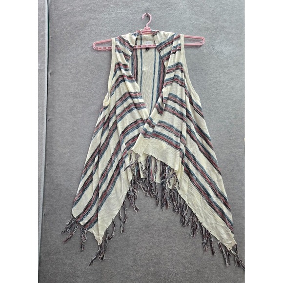 Torrid Women Sweater 5 Ivory Striped Cardigan Vest Fringe Sleeveless Acrylic - Picture 1 of 8